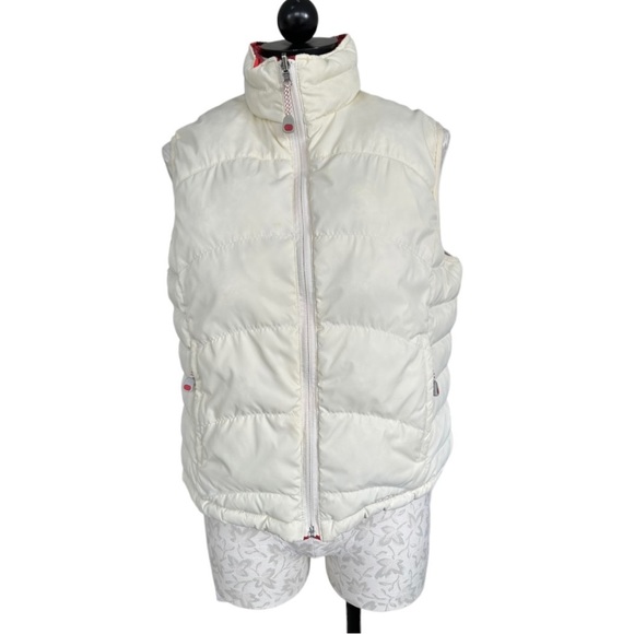 LL Bean Reversible Coral Floral Cream Down Puffer Vest Size Medium - Picture 4 of 15